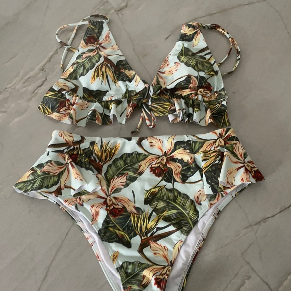 Tropical High Waisted Tropical Bikini